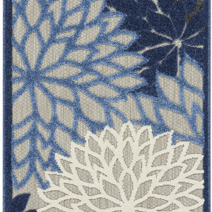 2' X 6' Blue And Gray Floral Indoor Outdoor Area Rug