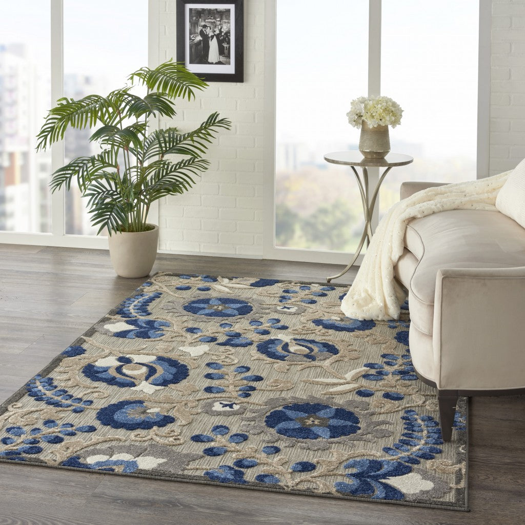 2’ x 12’ Natural and Blue Indoor Outdoor Runner Rug