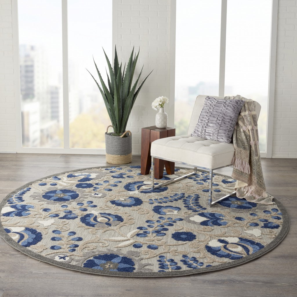 2’ x 12’ Natural and Blue Indoor Outdoor Runner Rug