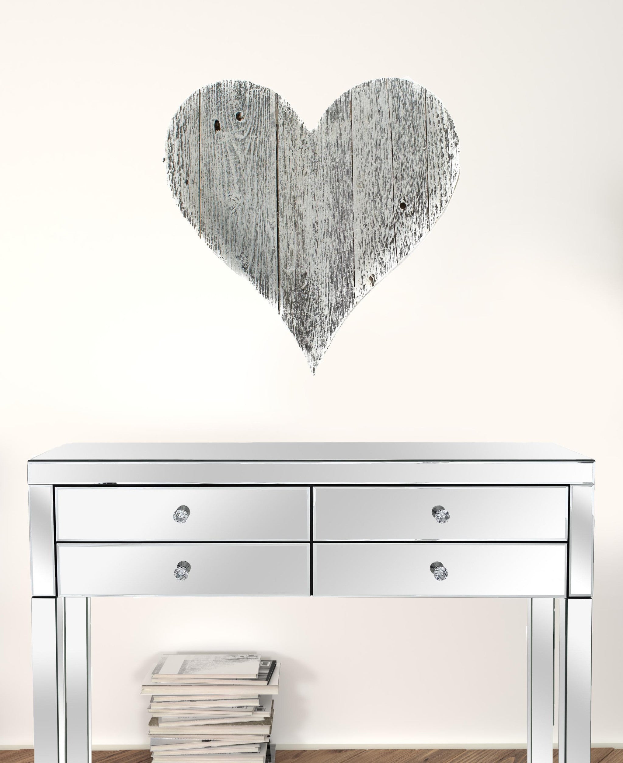 Corazón de madera grande de lavado blanco rústico de 24"