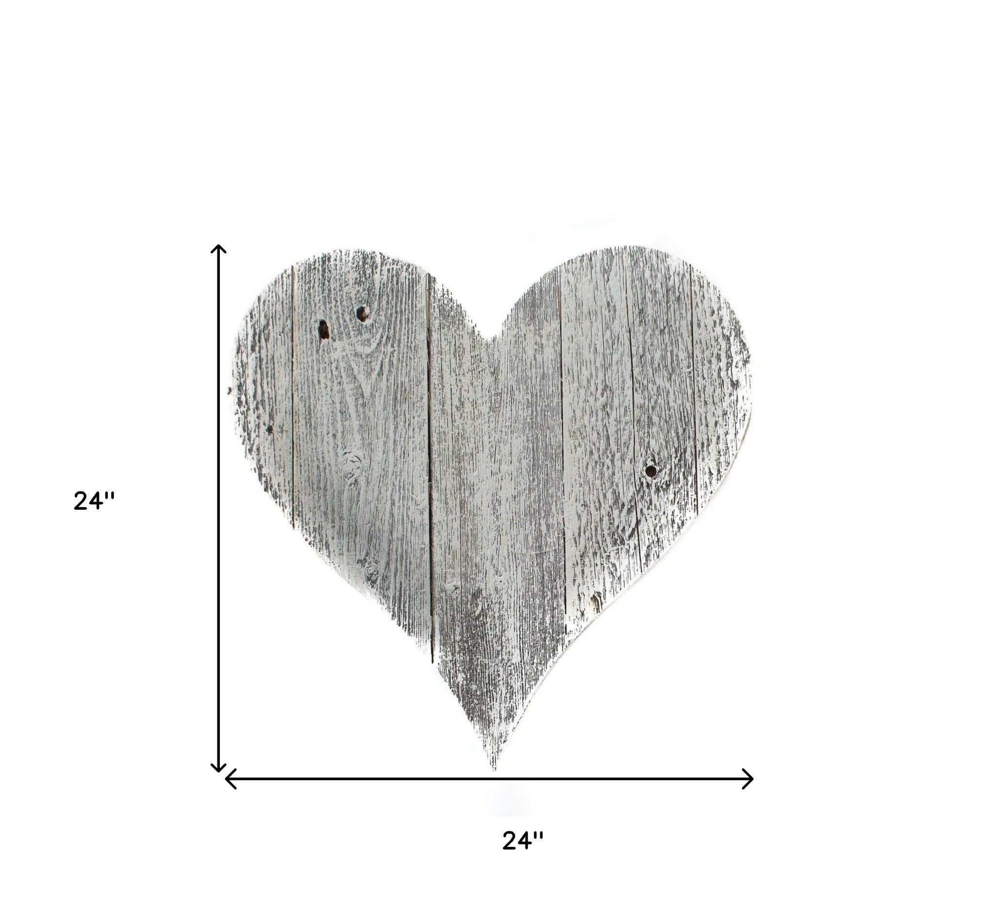 Corazón de madera grande de lavado blanco rústico de 24"