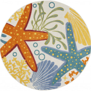 5' Round Yellow And Ivory Round Indoor Outdoor Area Rug