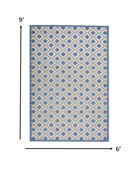 4' X 6' Blue And Gray Geometric Indoor Outdoor Area Rug