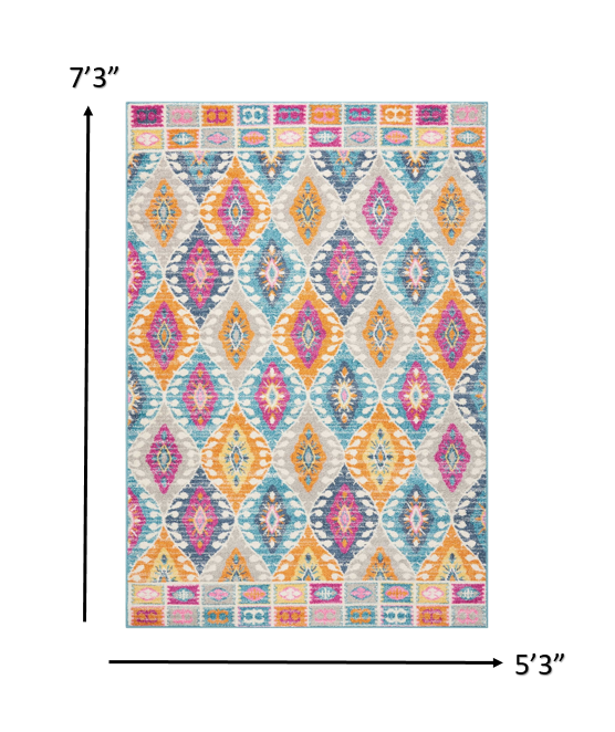 5’ X 7’ Multicolor Ogee Pattern Area Rug