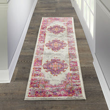 2’ X 6' Ivory And Fuchsia Distressed Runner Rug