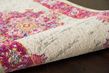 2’ X 6' Ivory And Fuchsia Distressed Runner Rug