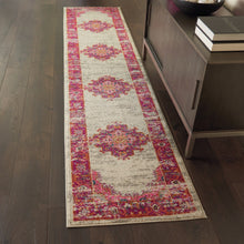 2’ X 6' Ivory And Fuchsia Distressed Runner Rug