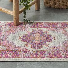 2’ X 6' Ivory And Fuchsia Distressed Runner Rug