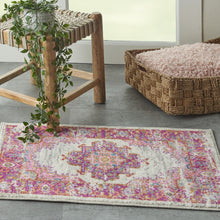 2’ X 6' Ivory And Fuchsia Distressed Runner Rug