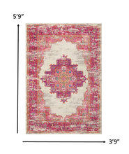 2’ X 6' Ivory And Fuchsia Distressed Runner Rug