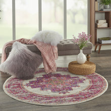 2’ X 6' Ivory And Fuchsia Distressed Runner Rug