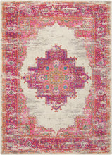 2’ X 6' Ivory And Fuchsia Distressed Runner Rug