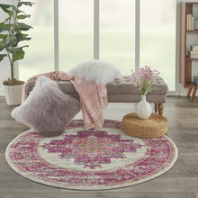 2’ X 6' Ivory And Fuchsia Distressed Runner Rug