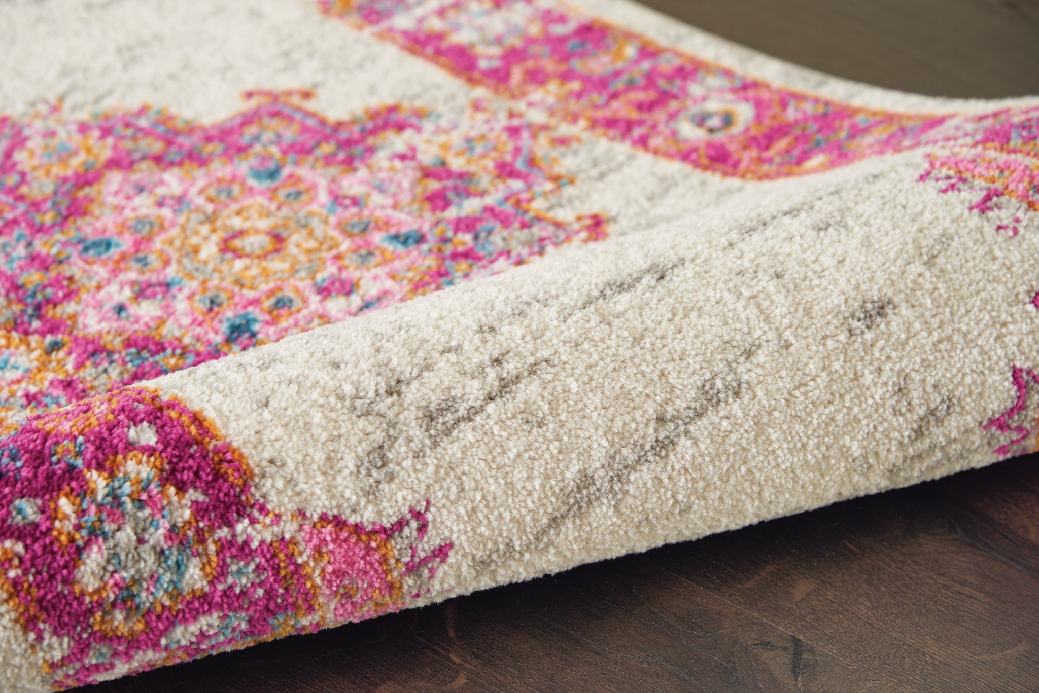 2’ X 6' Ivory And Fuchsia Distressed Runner Rug