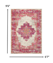 2’ X 6' Ivory And Fuchsia Distressed Runner Rug