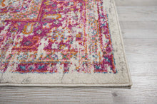 2’ X 6' Ivory And Fuchsia Distressed Runner Rug