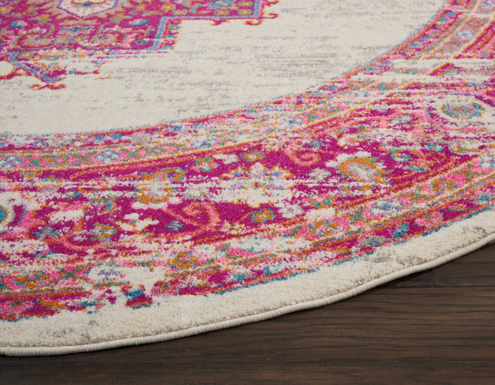 2’ X 6' Ivory And Fuchsia Distressed Runner Rug