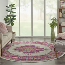 2’ X 6' Ivory And Fuchsia Distressed Runner Rug