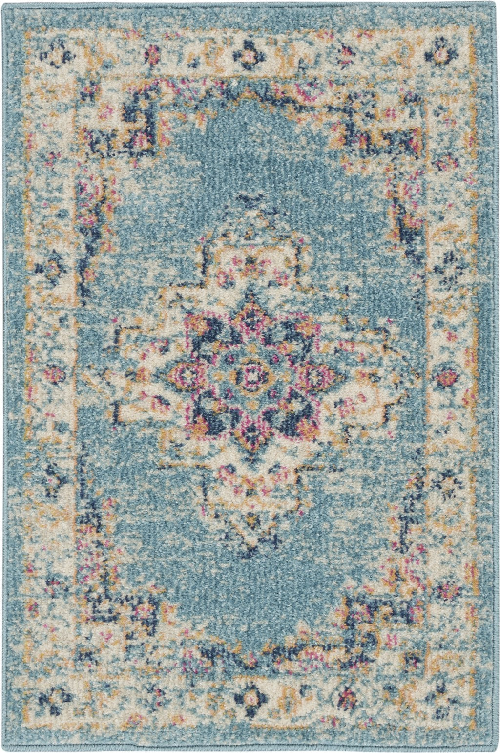 2’X3’ Light Blue Distressed Medallion Scatter Rug