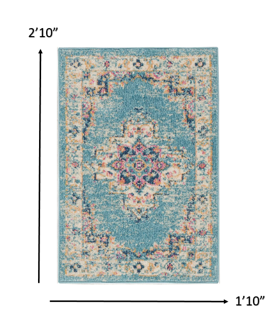 2’X3’ Light Blue Distressed Medallion Scatter Rug