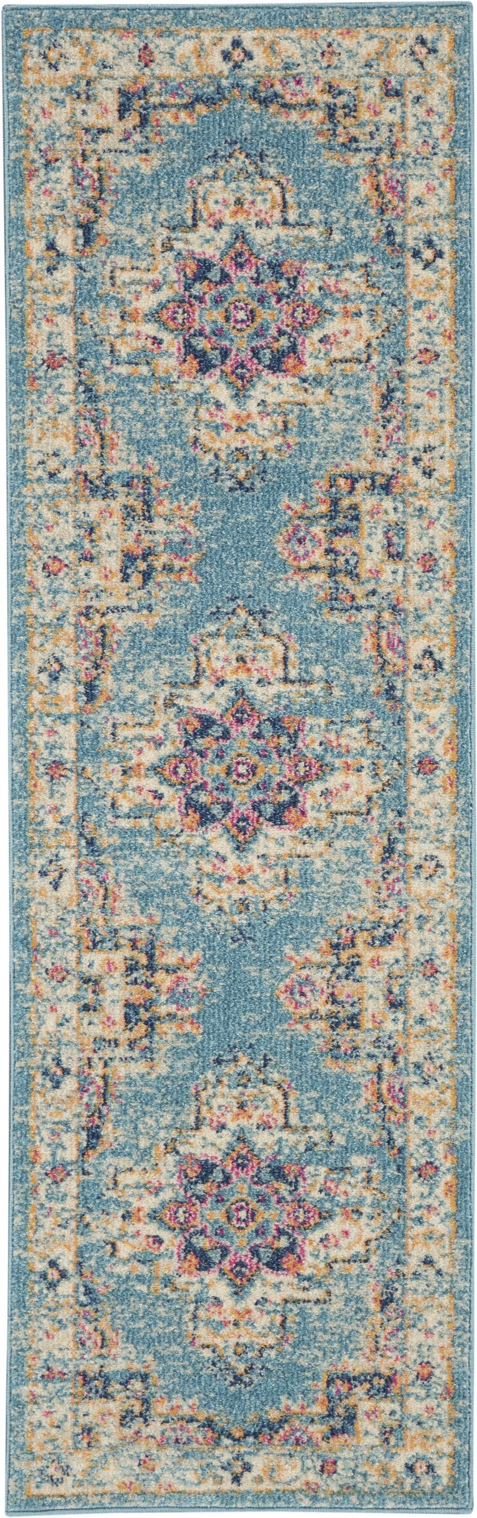 2’X3’ Light Blue Distressed Medallion Scatter Rug