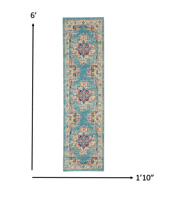 2’X3’ Light Blue Distressed Medallion Scatter Rug