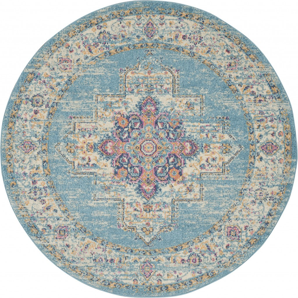 2’X3’ Light Blue Distressed Medallion Scatter Rug