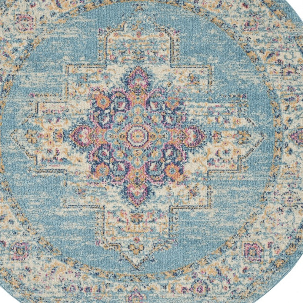 2’X3’ Light Blue Distressed Medallion Scatter Rug