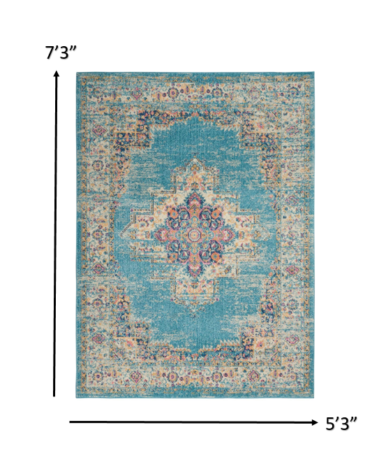 2’X3’ Light Blue Distressed Medallion Scatter Rug