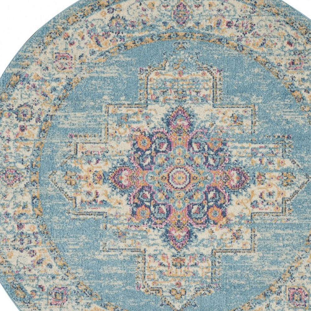 2’X3’ Light Blue Distressed Medallion Scatter Rug