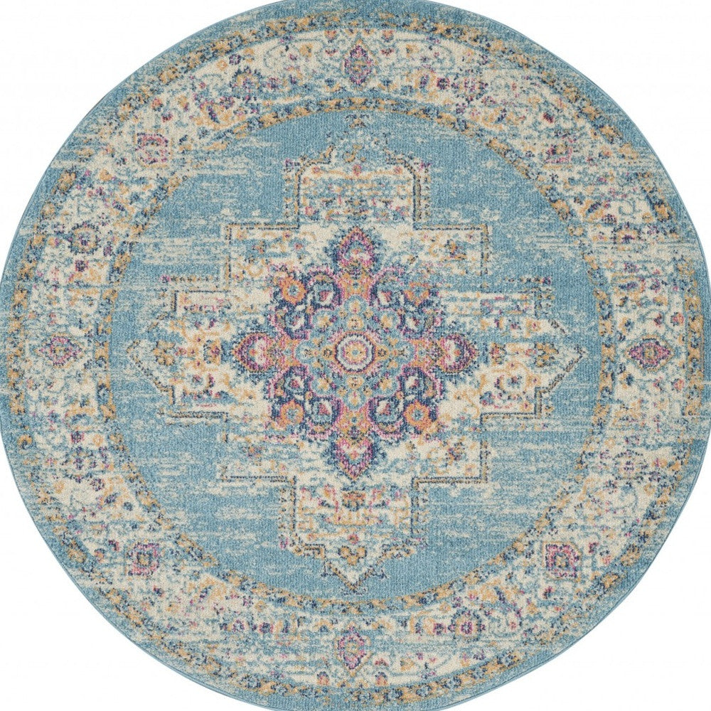 2’X3’ Light Blue Distressed Medallion Scatter Rug