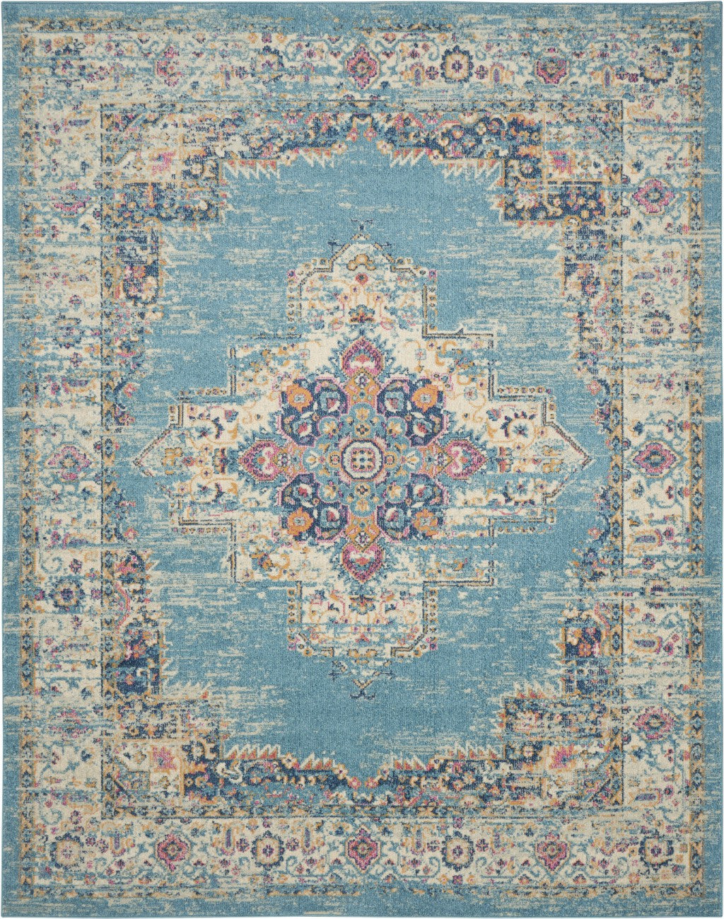 2’X3’ Light Blue Distressed Medallion Scatter Rug