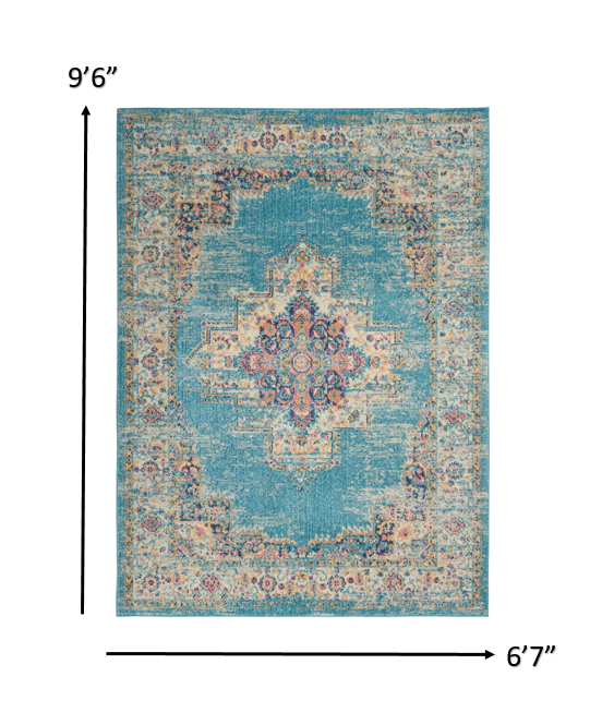 2’X3’ Light Blue Distressed Medallion Scatter Rug