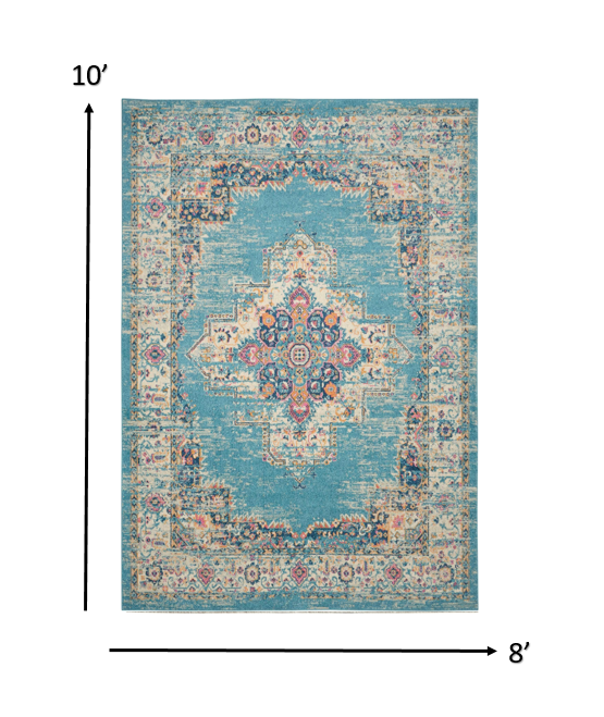 2’X3’ Light Blue Distressed Medallion Scatter Rug