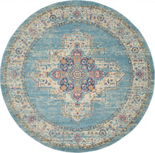 2’X3’ Light Blue Distressed Medallion Scatter Rug