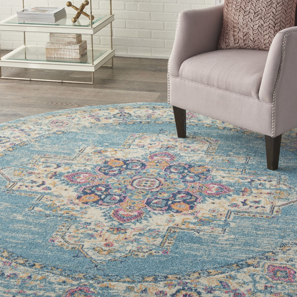 2’X3’ Light Blue Distressed Medallion Scatter Rug