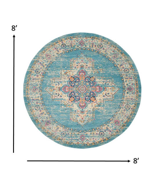 2’X3’ Light Blue Distressed Medallion Scatter Rug