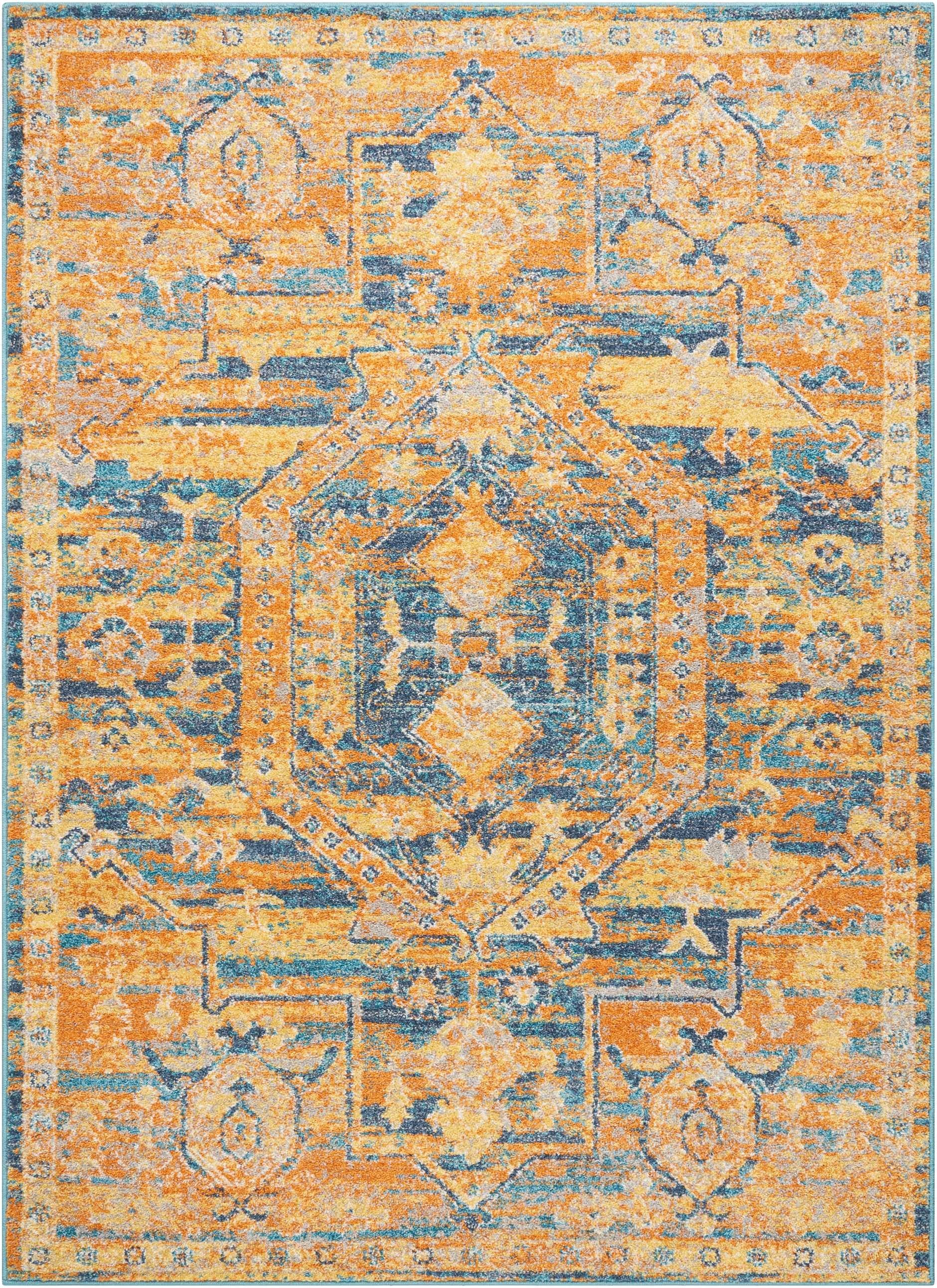 4’ X 6’ Gold And Blue Antique Area Rug