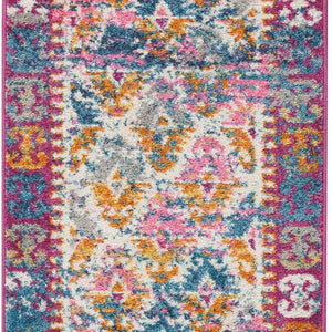2’ X 6’ Ivory And Magenta Tribal Pattern Runner Rug