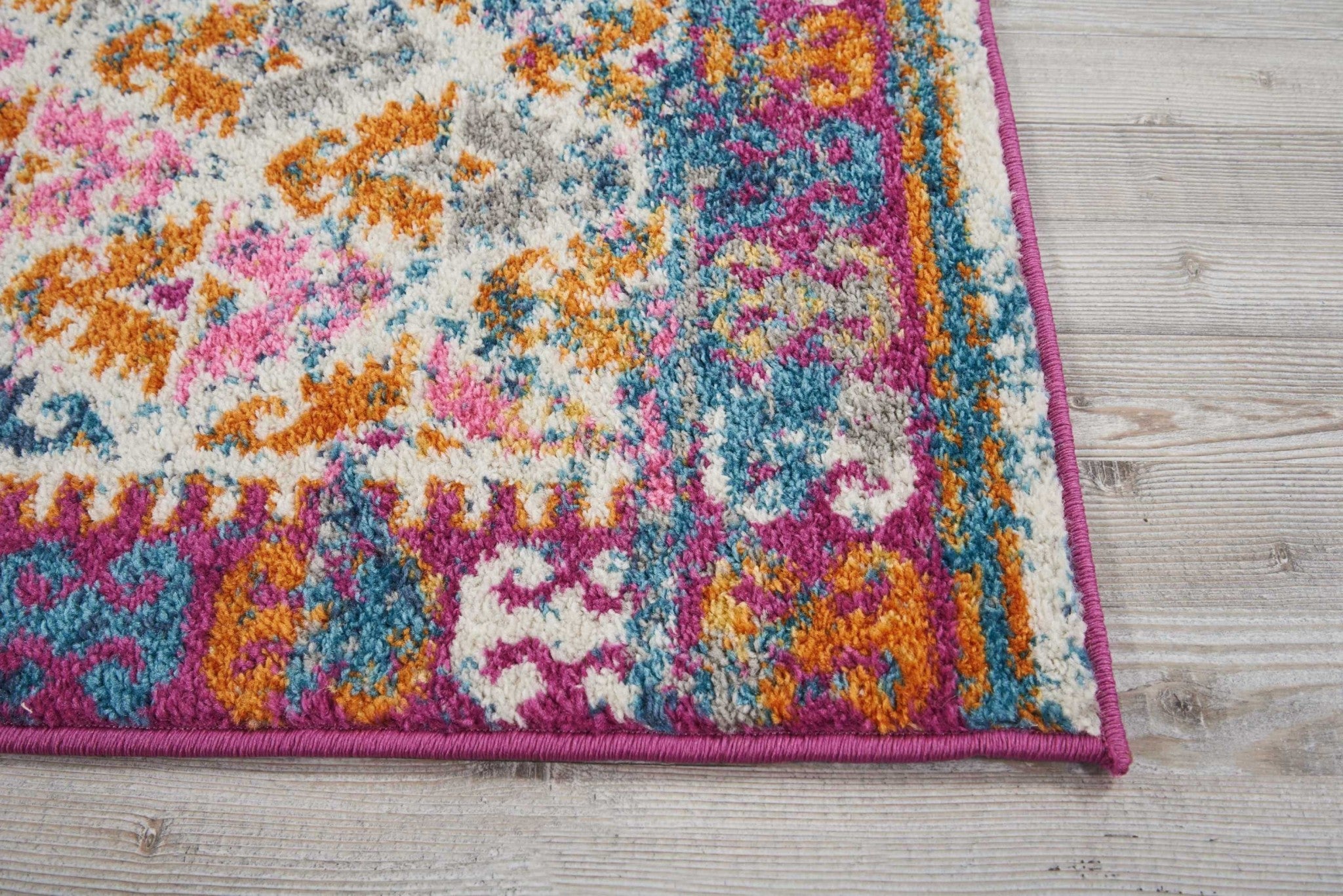 2’ X 6’ Ivory And Magenta Tribal Pattern Runner Rug