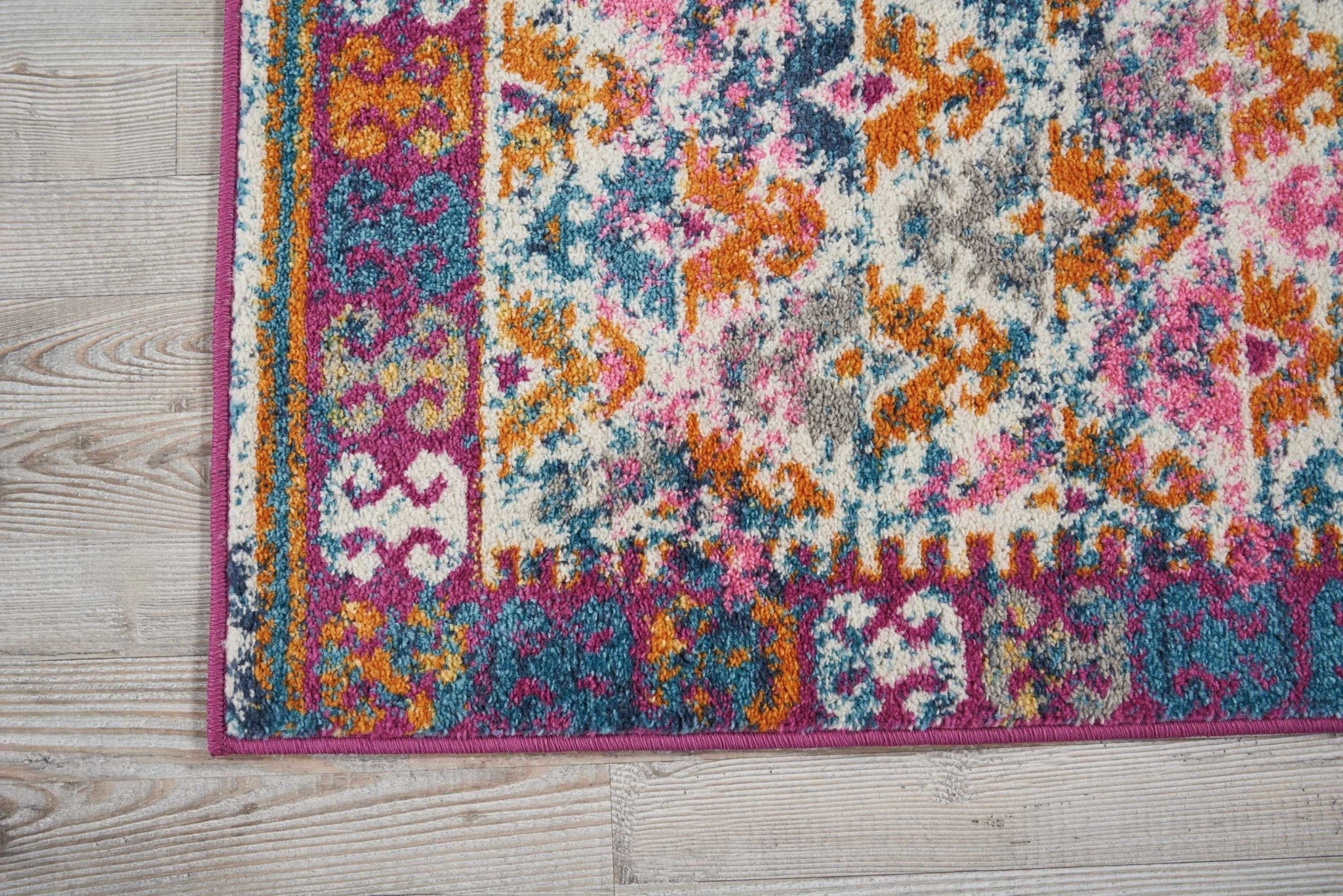 2’ X 6’ Ivory And Magenta Tribal Pattern Runner Rug