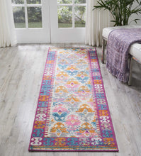 2’ X 6’ Ivory And Magenta Tribal Pattern Runner Rug