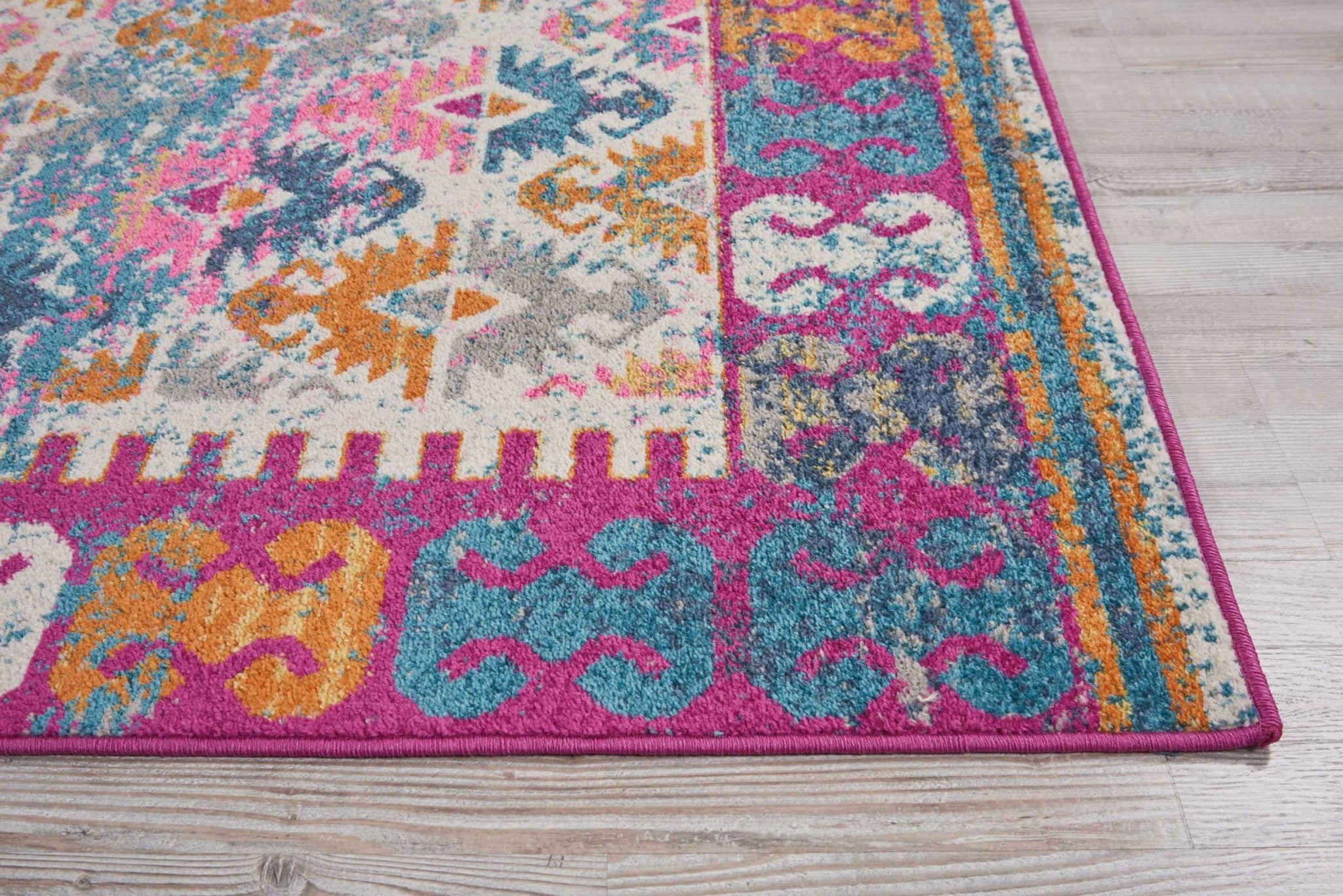 2’ X 6’ Ivory And Magenta Tribal Pattern Runner Rug