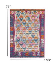 2’ X 6’ Ivory And Magenta Tribal Pattern Runner Rug