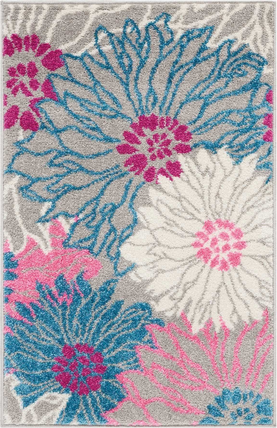 2’ X 6’ Gray And Pink Tropical Flower Runner Rug