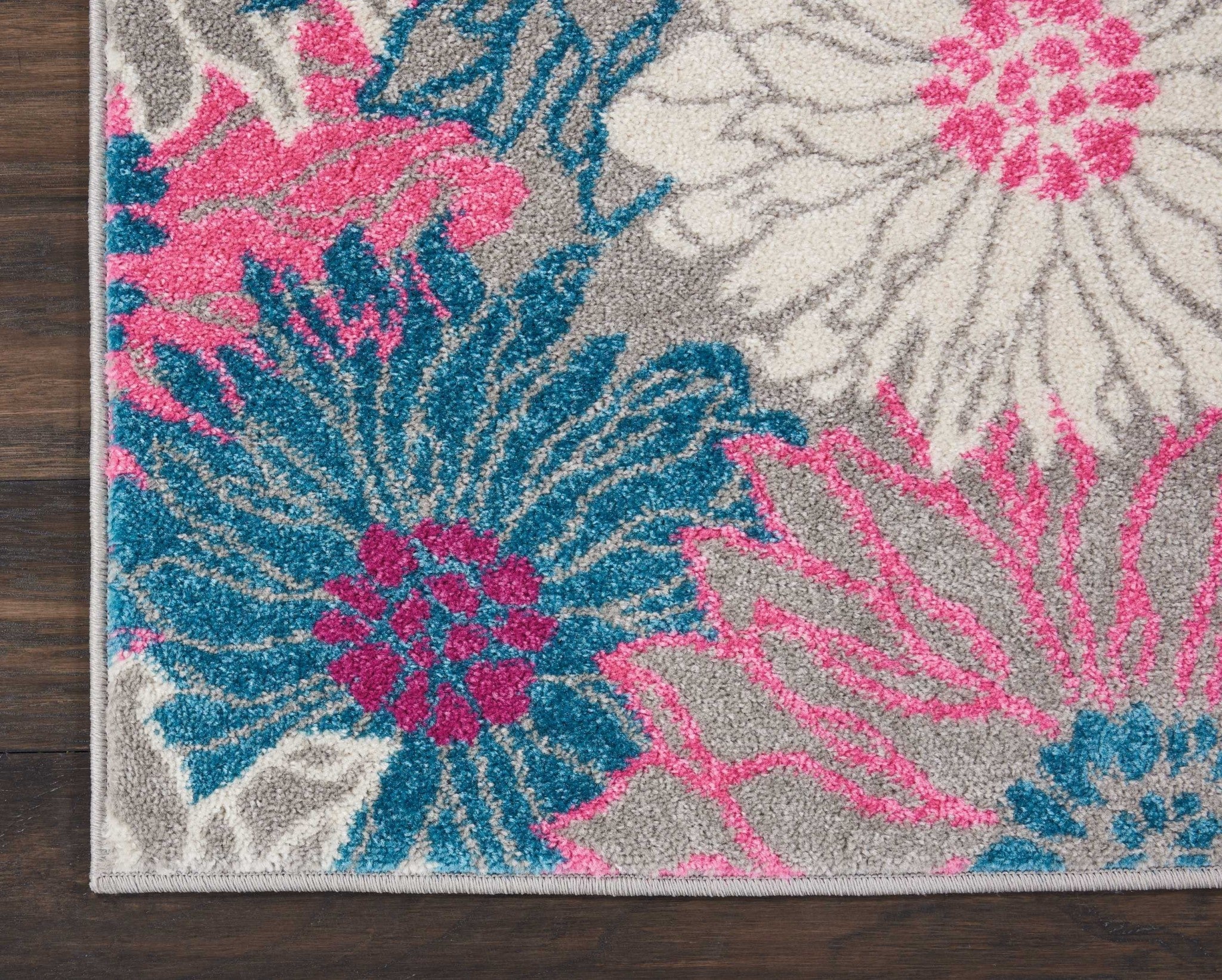 2’ X 6’ Gray And Pink Tropical Flower Runner Rug