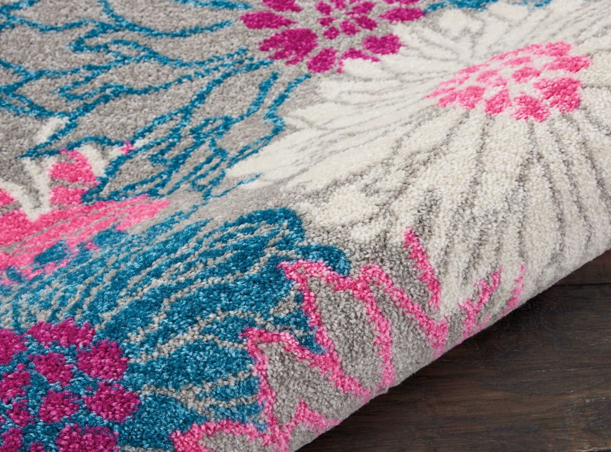 2’ X 6’ Gray And Pink Tropical Flower Runner Rug