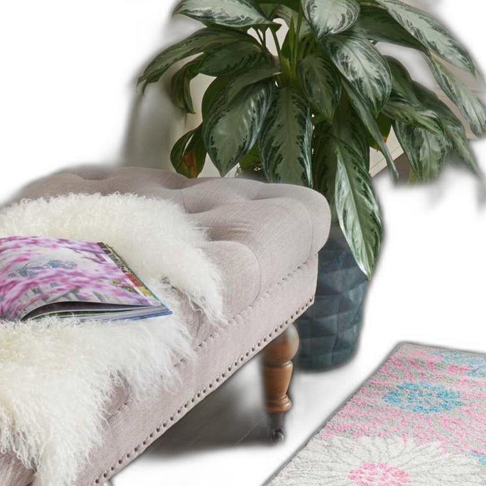 2’ X 6’ Gray And Pink Tropical Flower Runner Rug