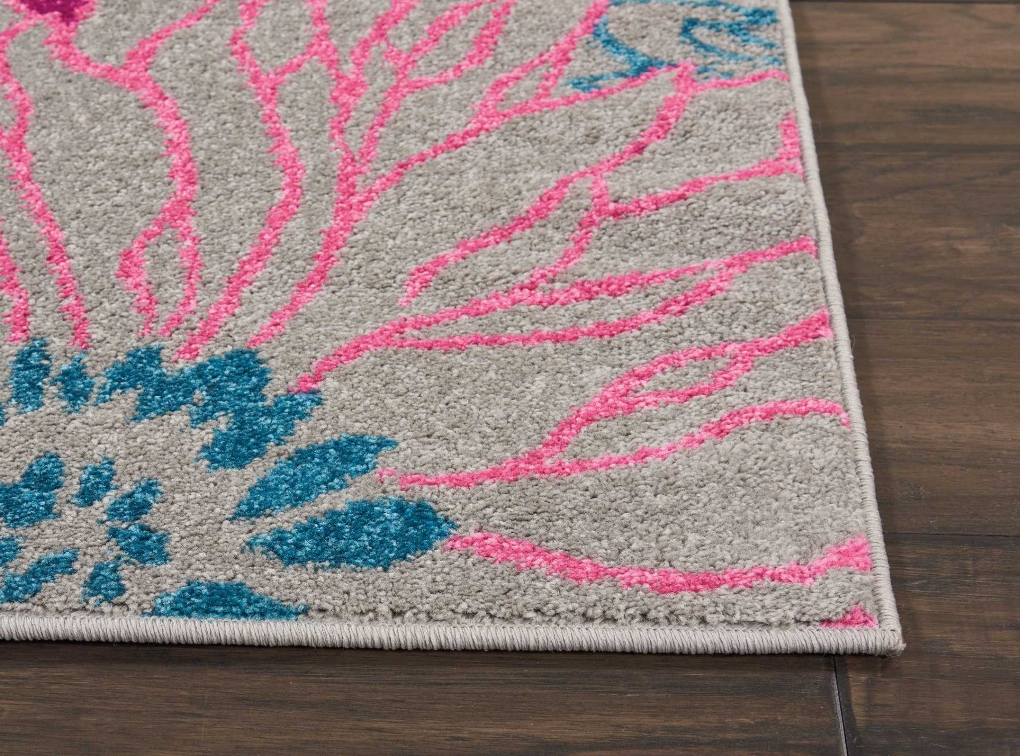 2’ X 6’ Gray And Pink Tropical Flower Runner Rug