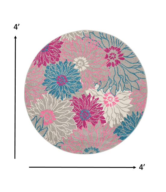 2’ X 6’ Gray And Pink Tropical Flower Runner Rug